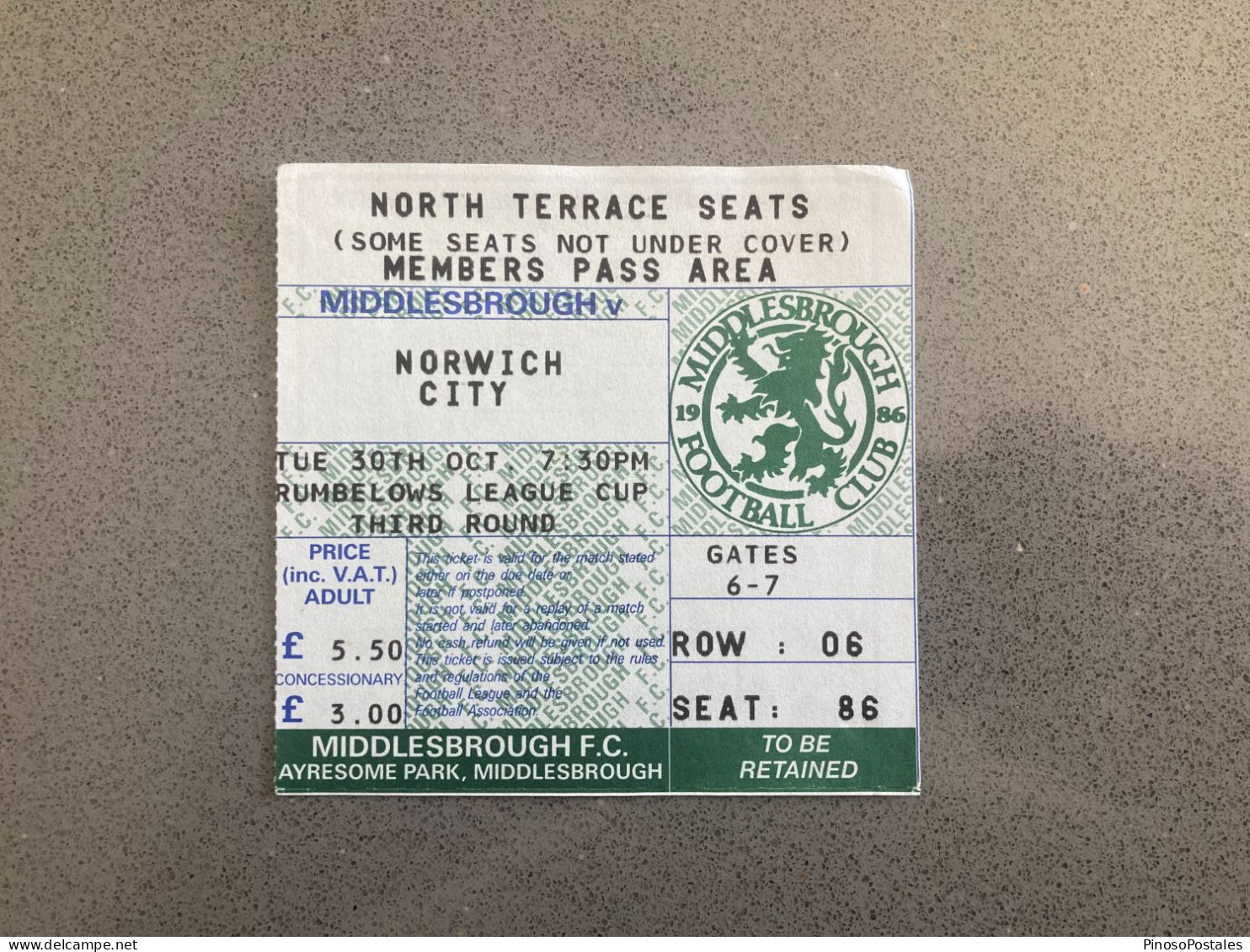 Middlesbrough V Norwich City 1990-91 Match Ticket - Tickets D'entrée