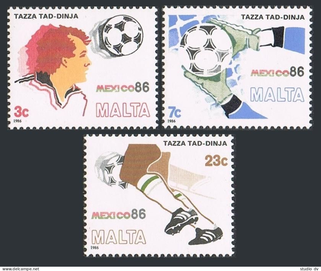 Malta 679-681, 681a, MNH. Michel 748-750, Bl.9. World Soccer Cup Mexico-1986. - Malta