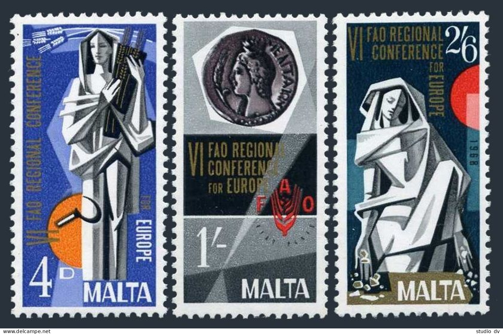 Malta 394-396 Block/4, MNH. Michel 383-385. FAO Conference For Europe, 1968. - Malte