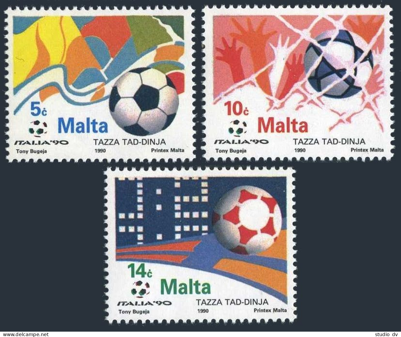 Malta 761-763,MNH.Michel 843-845. World Soccer Cup Italy-1990. - Malte