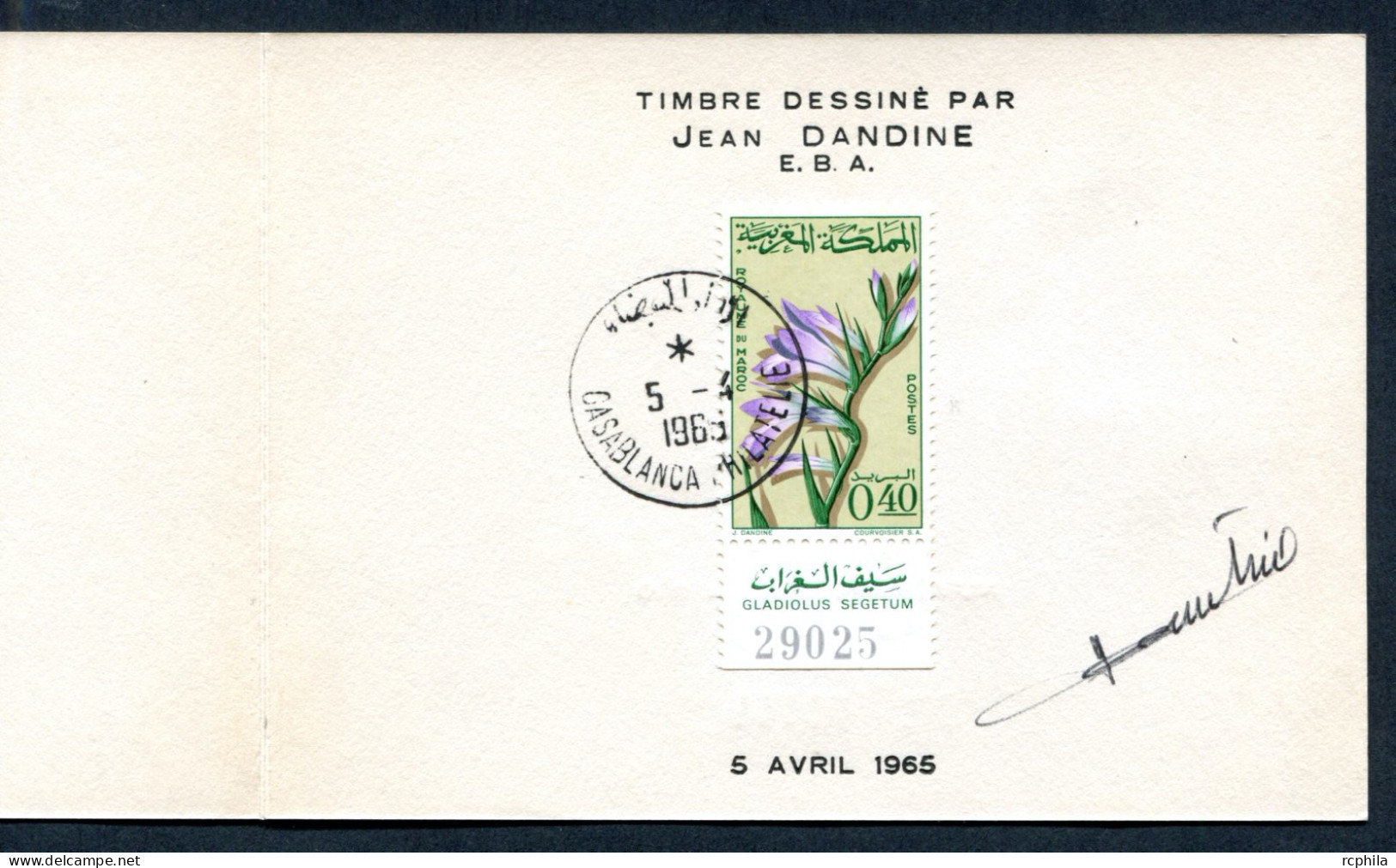 RC 27465 MAROC N° 481 FLORE MAROCAINE GLAÏEULS ENCART 1er JOUR TIRAGE 200 Ex SIGNÉ JEAN DANDINE - Maroc (1956-...)