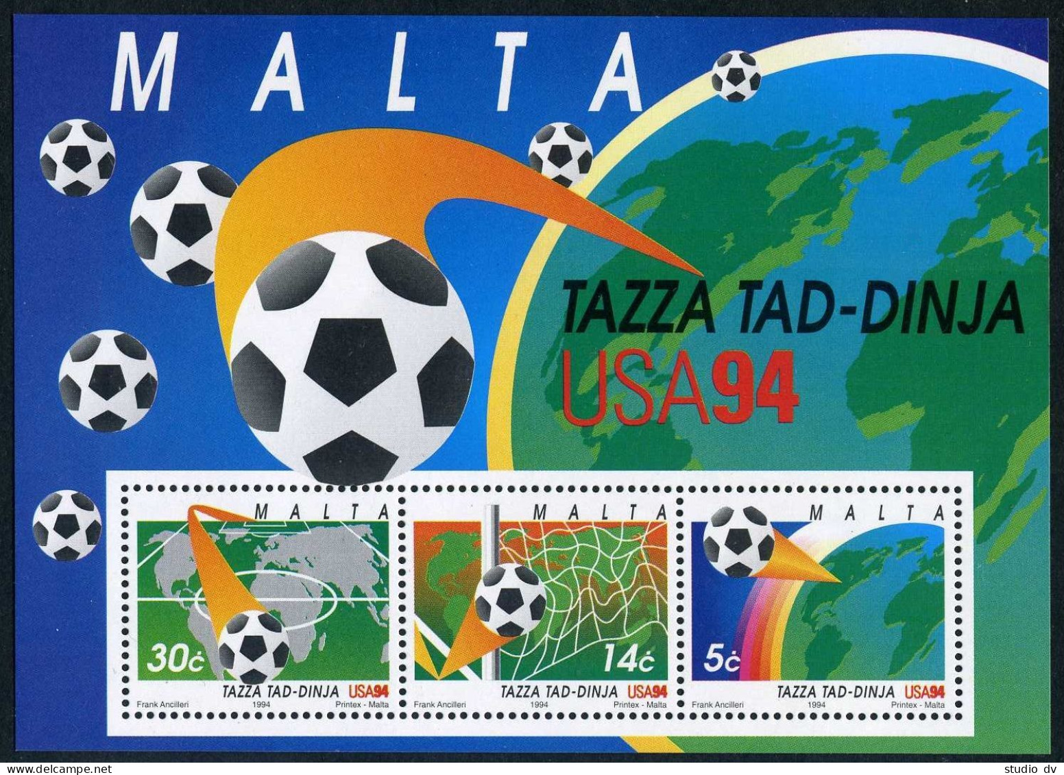 Malta 838a Sheet,MNH.Michel Bl.14. World Soccer Cup Atlanta,USA-1994. - Malte