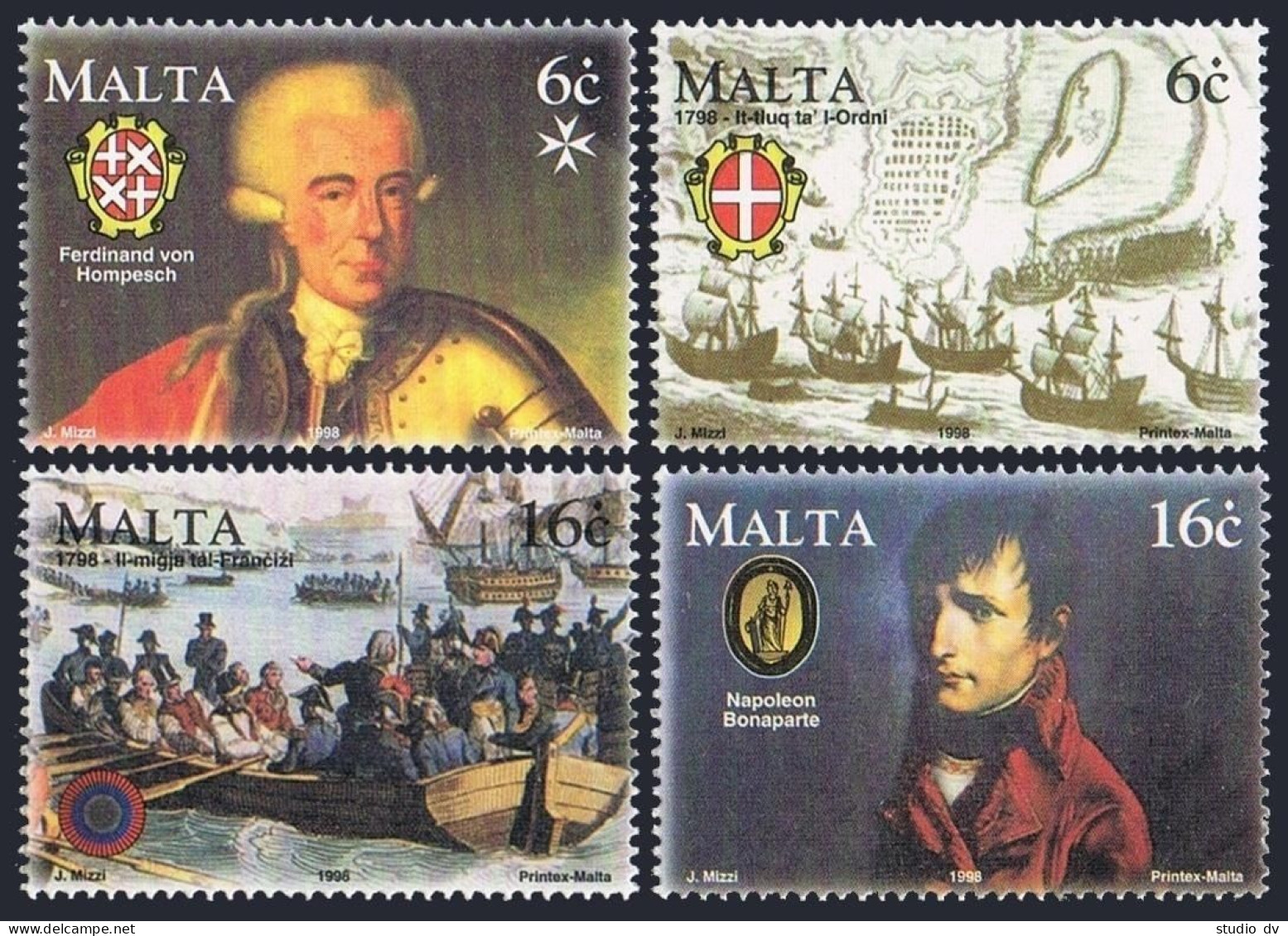 Malta 940-943, MNH. Mi 1037-1040. French Occupation Of Malta, 200,1998. Napoleon - Malta