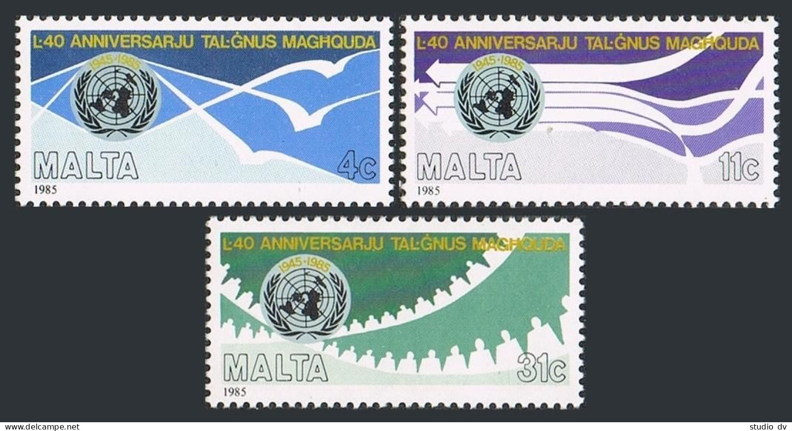 Malta 665-667, MNH. Mi 731-733. UN-40,1985. Stylized Birds,arrows, Human Figures - Malta