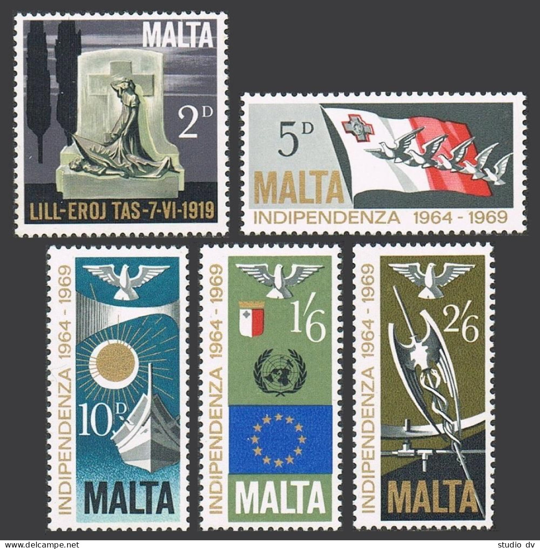 Malta 404-408, MNH. Mi 393-397. Independence, 5th Ann. 1969. Uprising Monument, - Malte