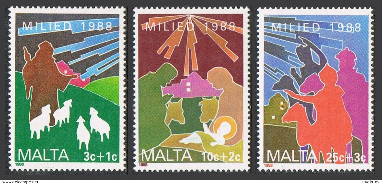 Malta B63-B65, MNH. Mi 806-808. Christmas 1988. Shepherd, Sheep, Nativity, Magi. - Malta