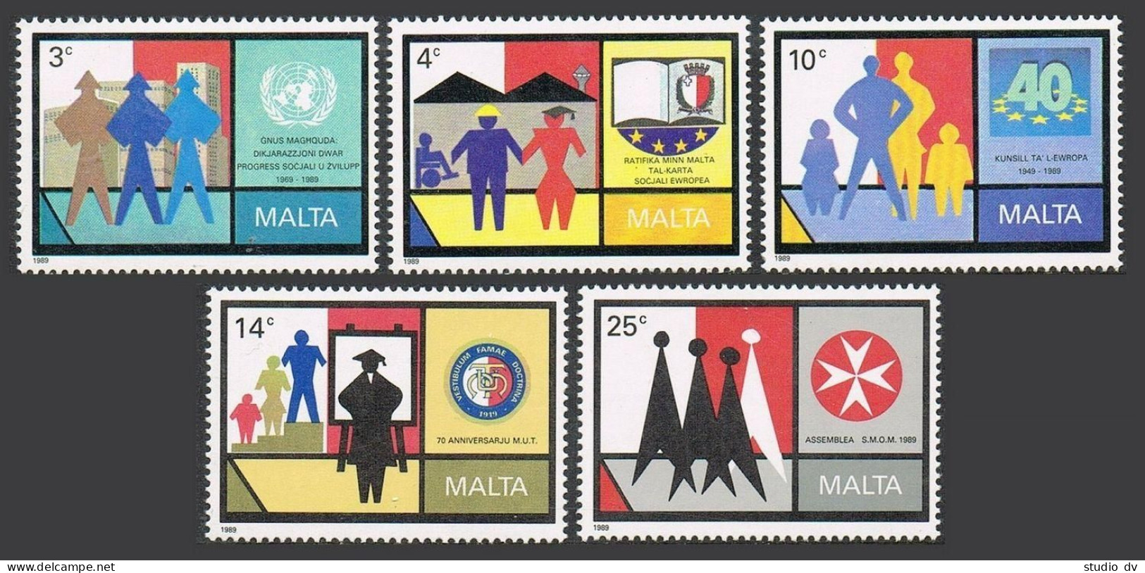 Malta 743-747,MNH.Mi 822-826. Events 1989.UN Declarastion,Social Charter,Knight. - Malte