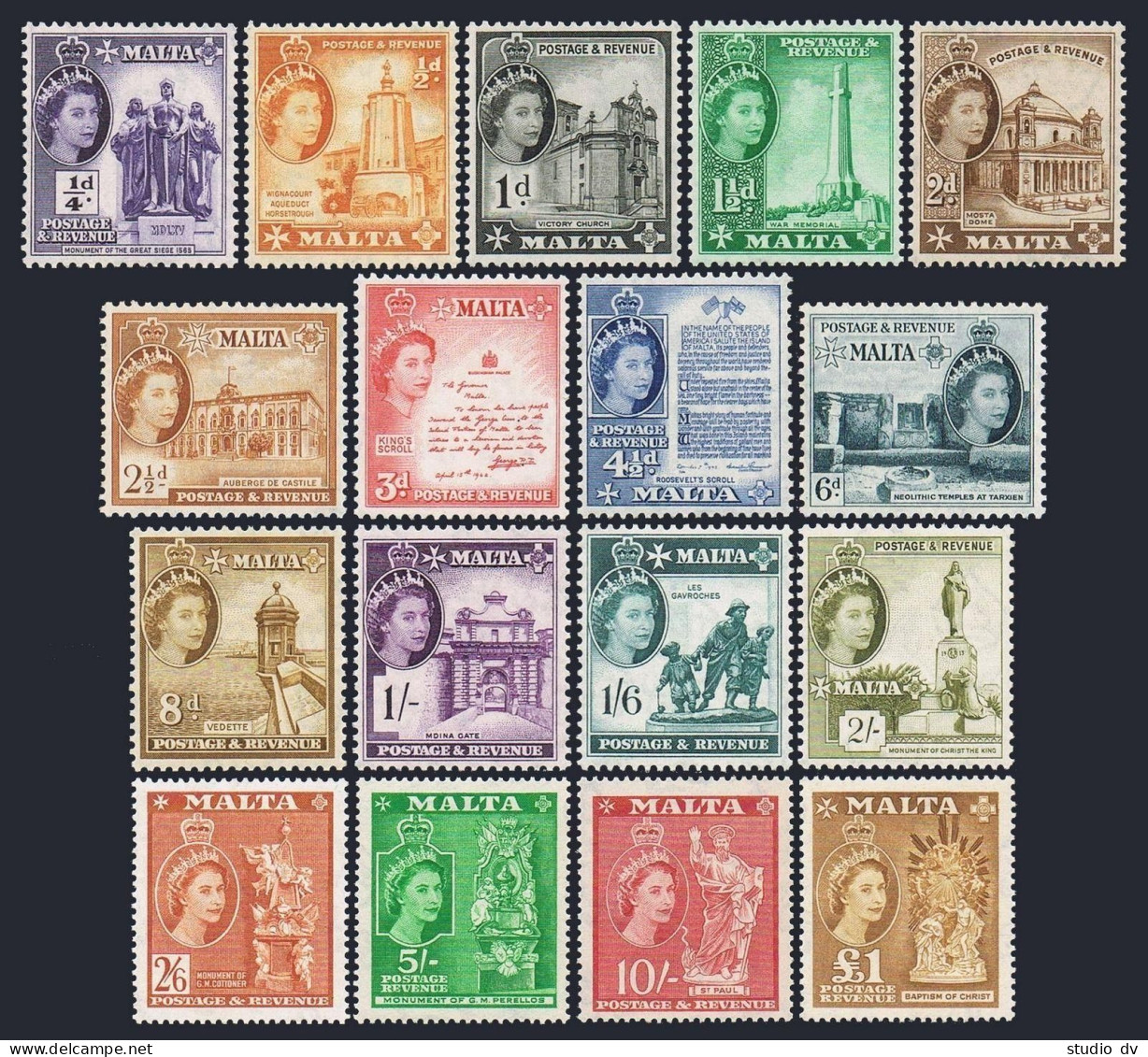 Malta 246-262,MNH.Mi 237-253. QE II Definitive 1956-1957. Churches, Monuments, - Malta