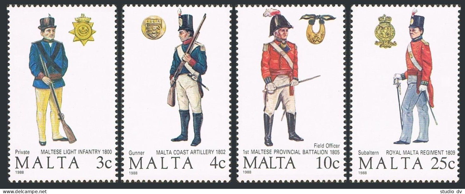 Malta 723-726, MNH. Michel 799-802. Military Uniforms 1800-1809 Years, 1988. - Malta