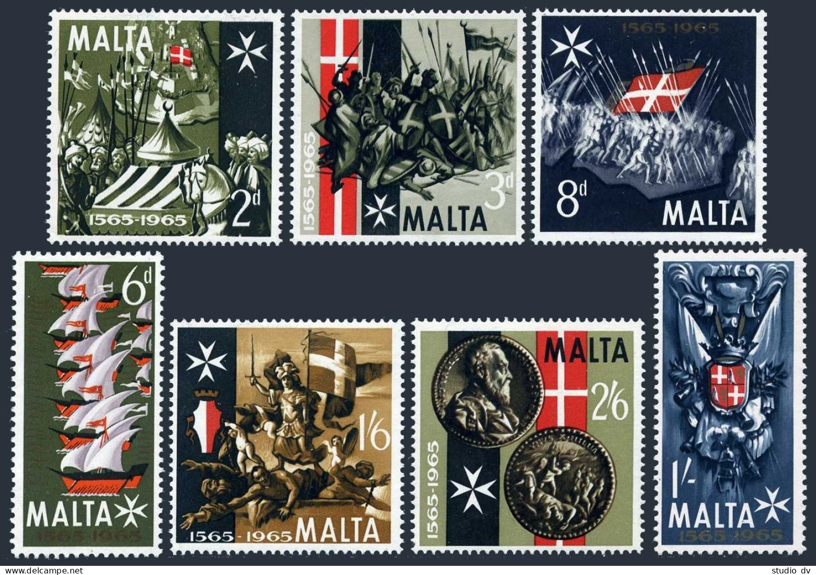 Malta 334-340, MNH. Michel 323-329. Great Siege: Turks Against Malta, 400, 1965. - Malte