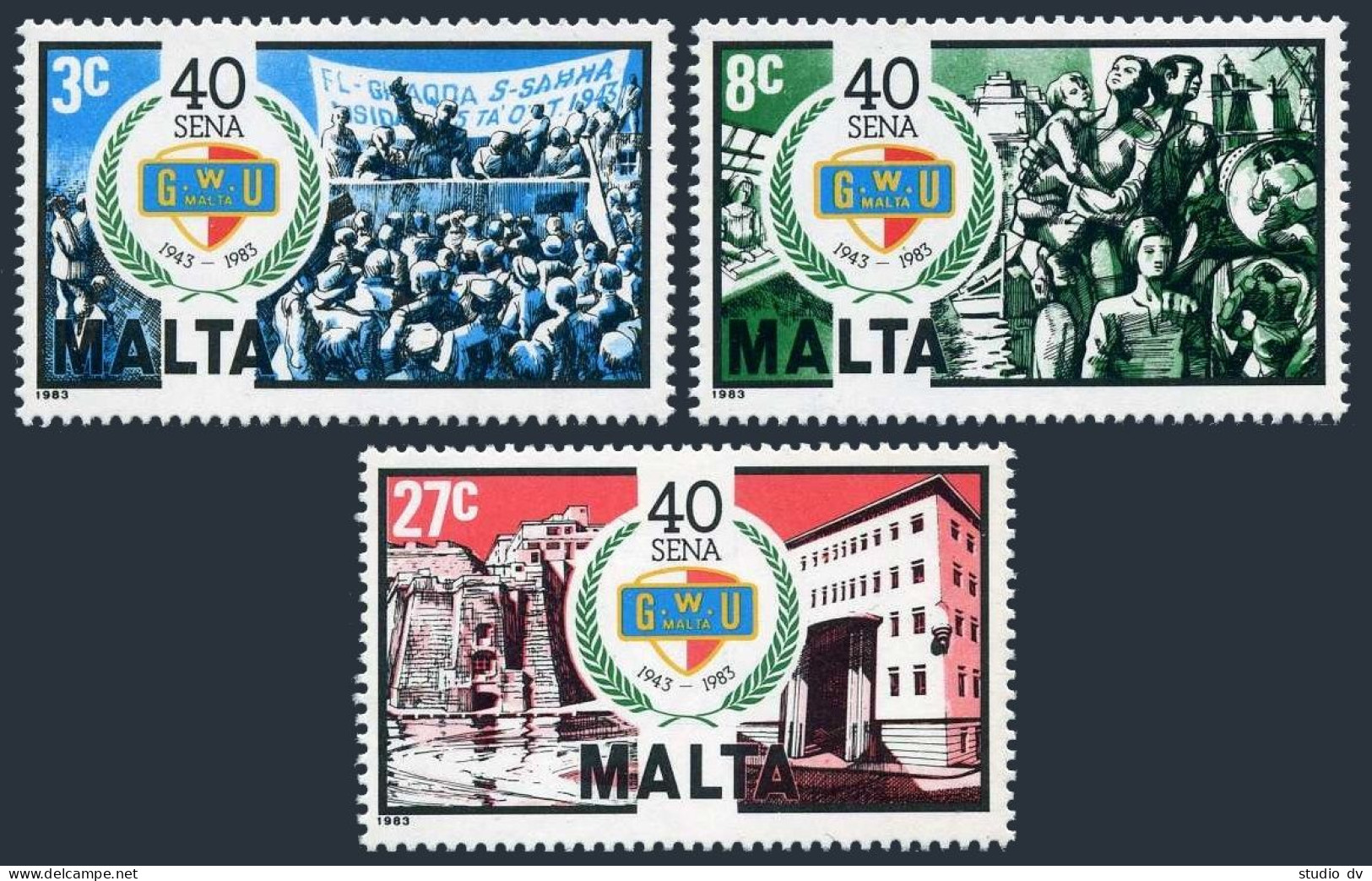 Malta 634-636, MNH. Michel 690-692. General Workers' Union-40, 1983. - Malta