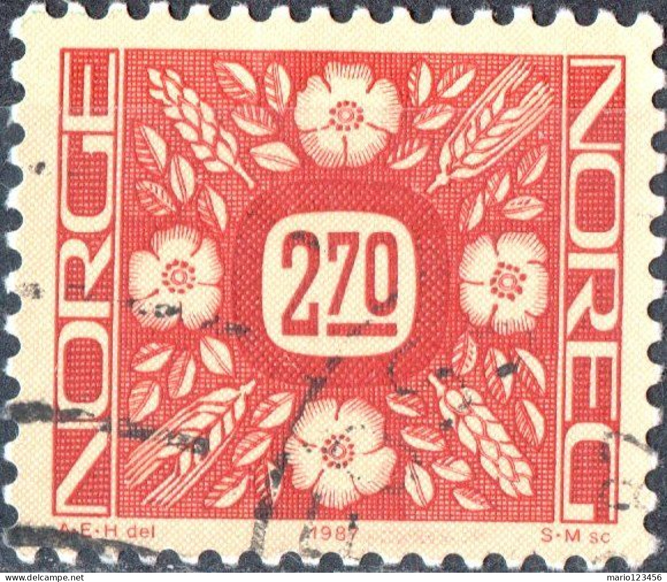 NORVEGIA, NORWAY, ORNAMENTI FLOREALI, 1987, USATI Mi:NO 964, Scott:NO 878, Yt:NO 920 - Oblitérés