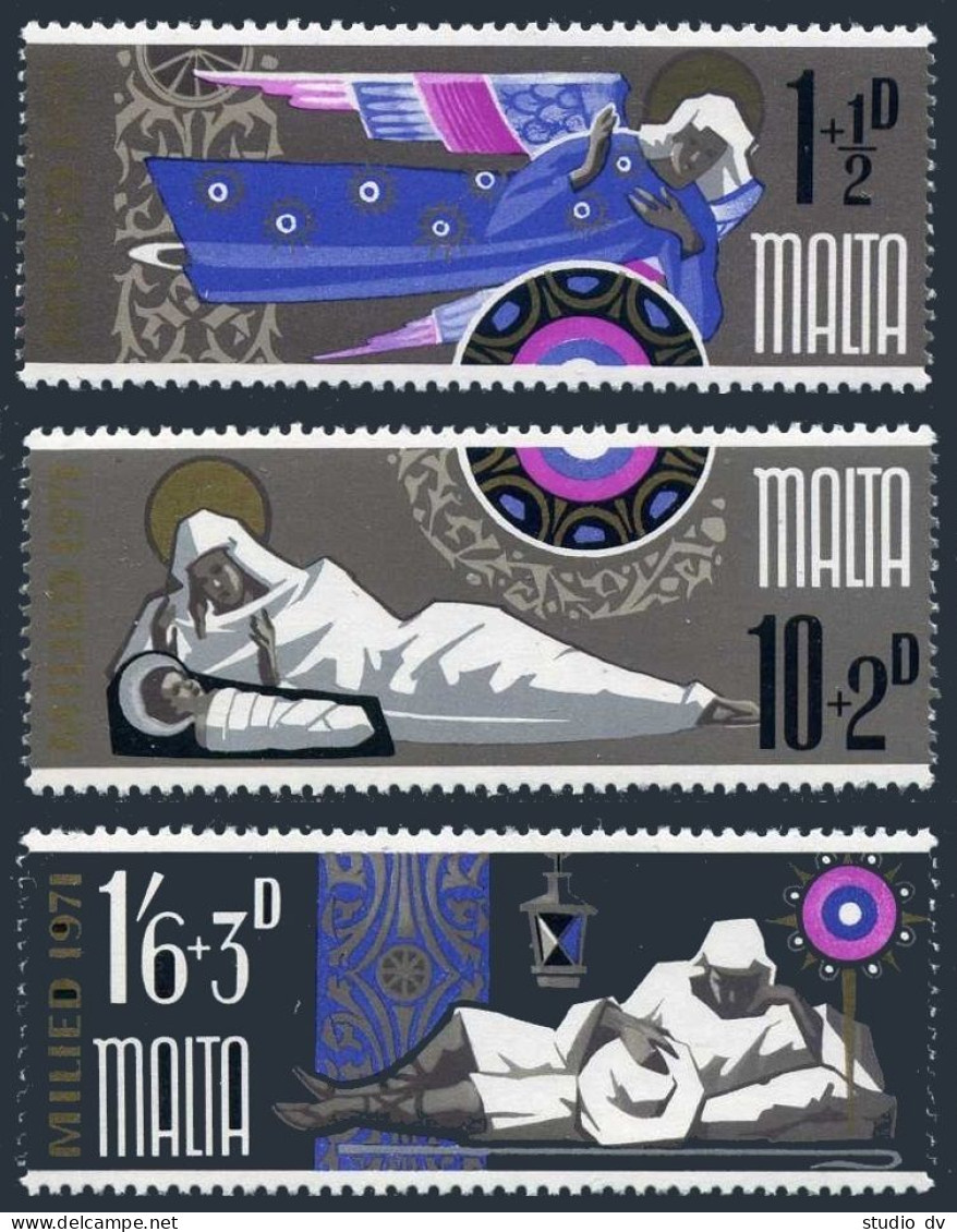 Malta B7-B9,B9a, MNH. Michel 433-435, Bl.1. Christmas 1971. Angel, Madonna-Child - Malte