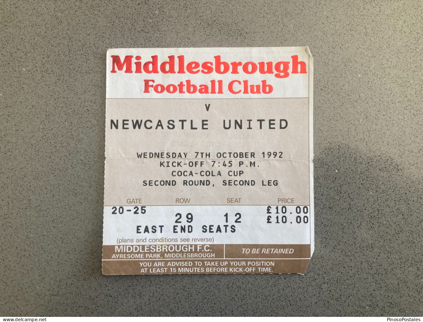 Middlesbrough V Newcastle United 1992-93 Match Ticket - Tickets & Toegangskaarten