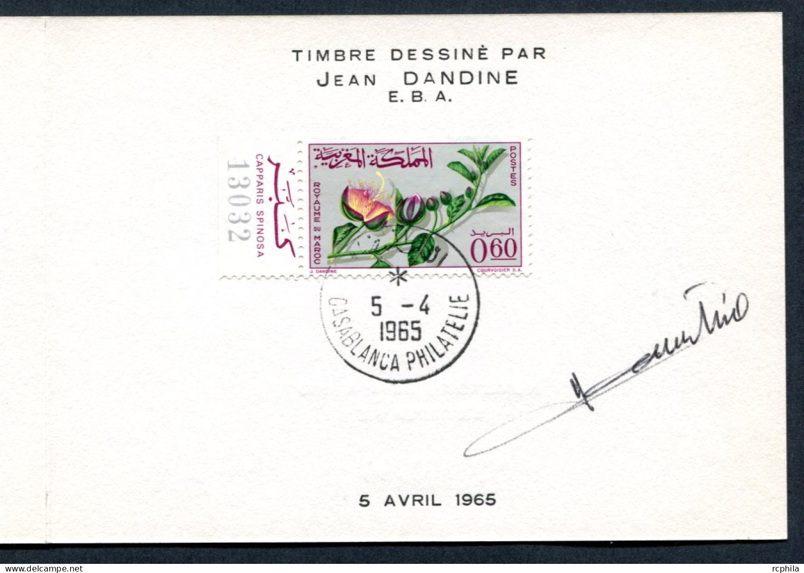 RC 27466 MAROC N° 482 FLORE MAROCAINE CAPRIER ENCART 1er JOUR TIRAGE 200 Ex SIGNÉ JEAN DANDINE - Maroc (1956-...)