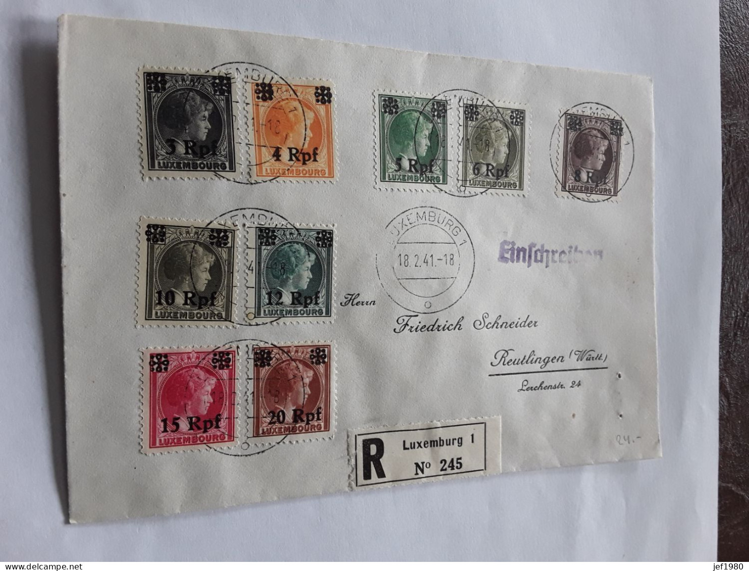 RECOMMANDE LUXEMBOURG 1 VERZONDEN NAAR REUTLINGEN - Stamped Stationery