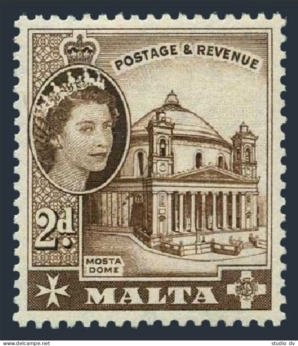 Malta 250,hinged.Michel 2341. QE II Definitive 1956.Mosta Dome. - Malta