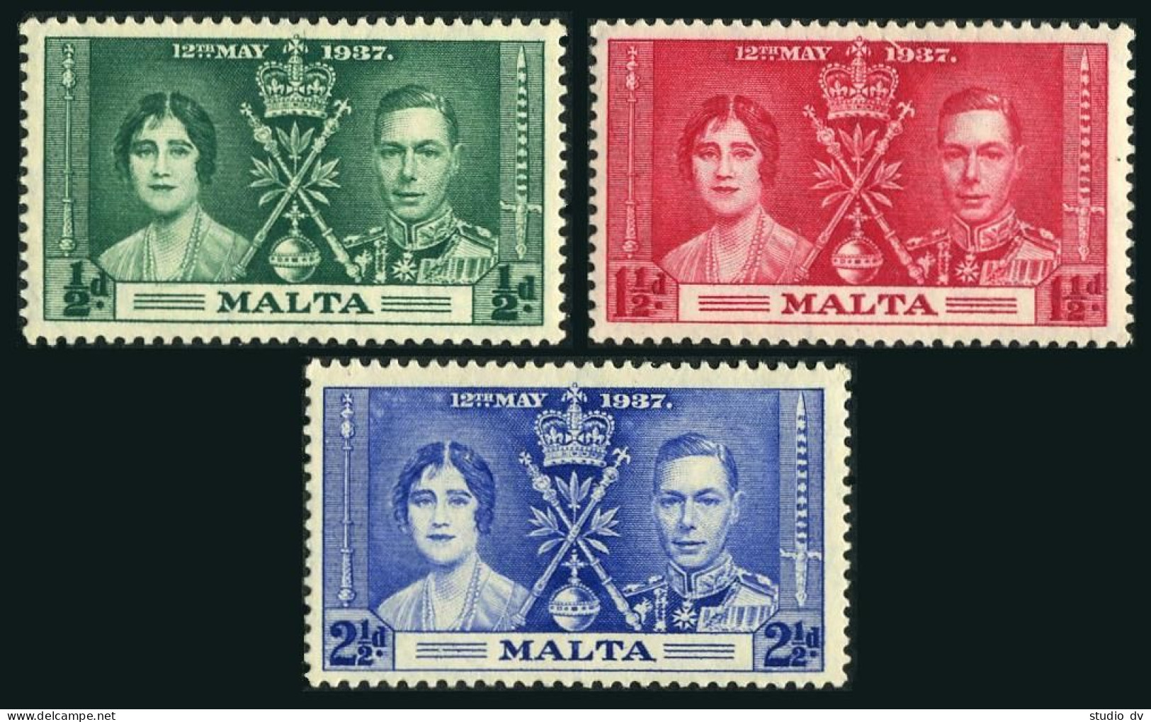 Malta 188-190,MNH,188 Yellowish. Coronation 1937:Queen Elizabeth,King George VI. - Malta