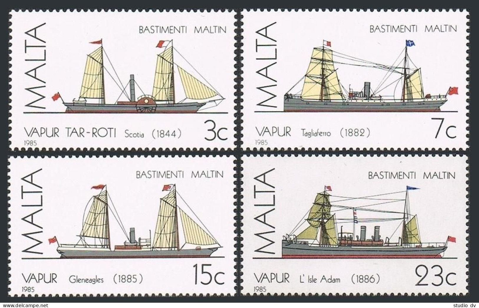 Malta 670-673, MNH. Mi 739-742. Ships 1985. Scotia Paddle Steamer, Gleneagles, - Malta