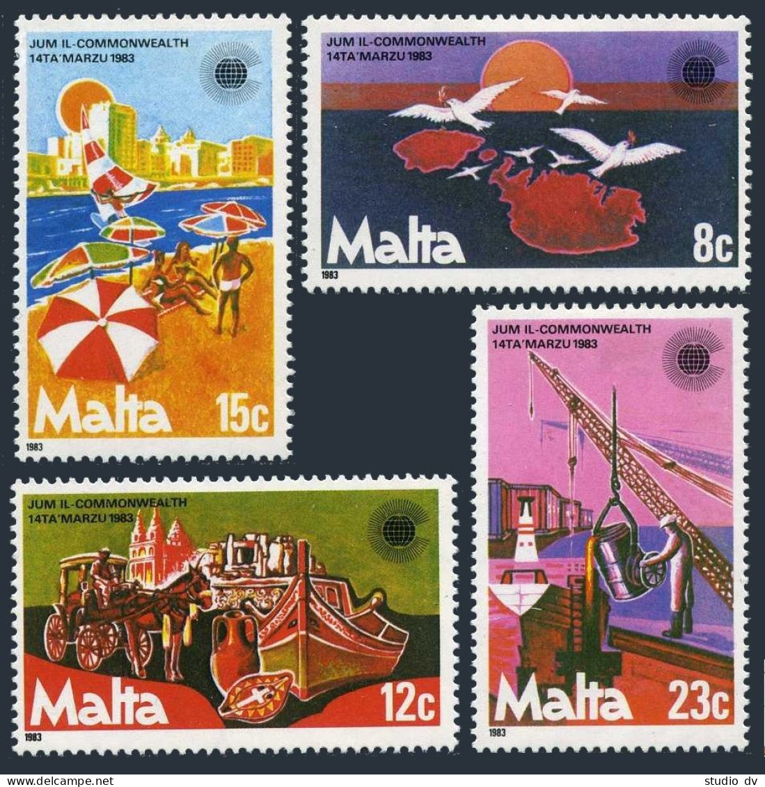 Malta 623-626,lightly Hinged. Commonwealth Day 1983. Map,Birds,Ship,Coach,Beach, - Malta