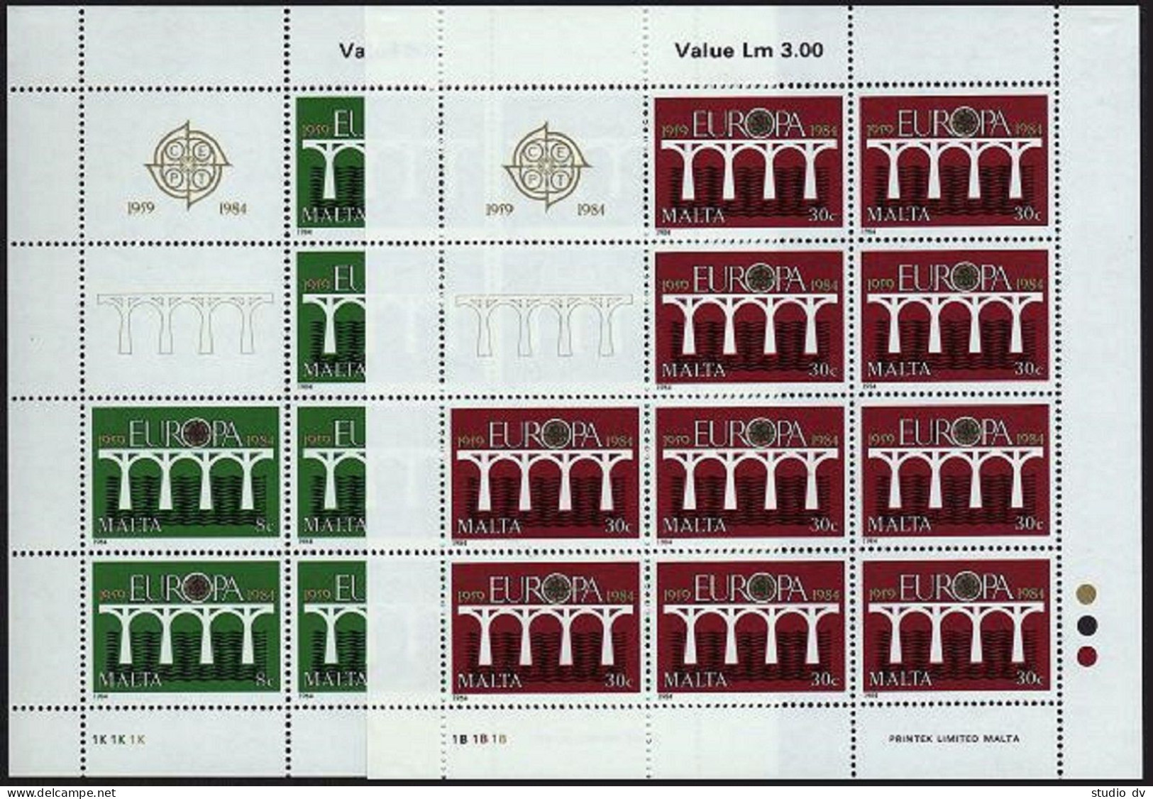 Malta 641-642 Sheets,MNH.Michel 704-705 Klb. EUROPE CEPT-1984,Bridge. - Malte