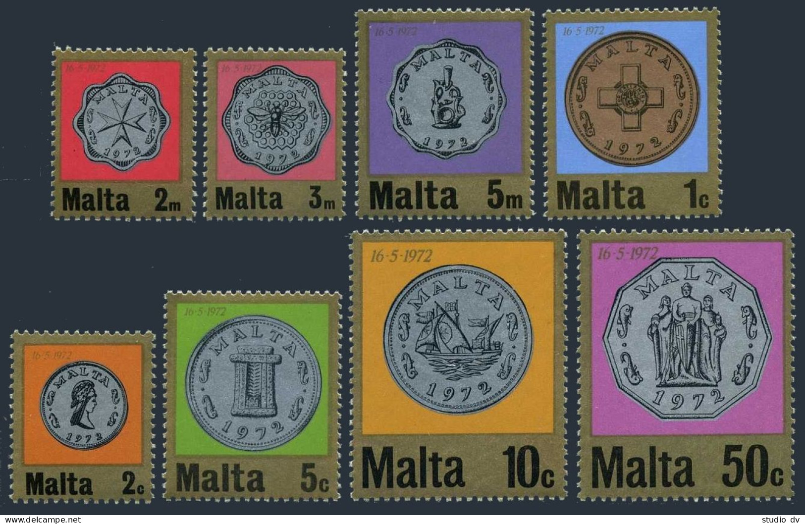 Malta 439-446, MNH. Michel 439-446. Decimal Currency Coins, 1972. Bee, Ship. - Malta