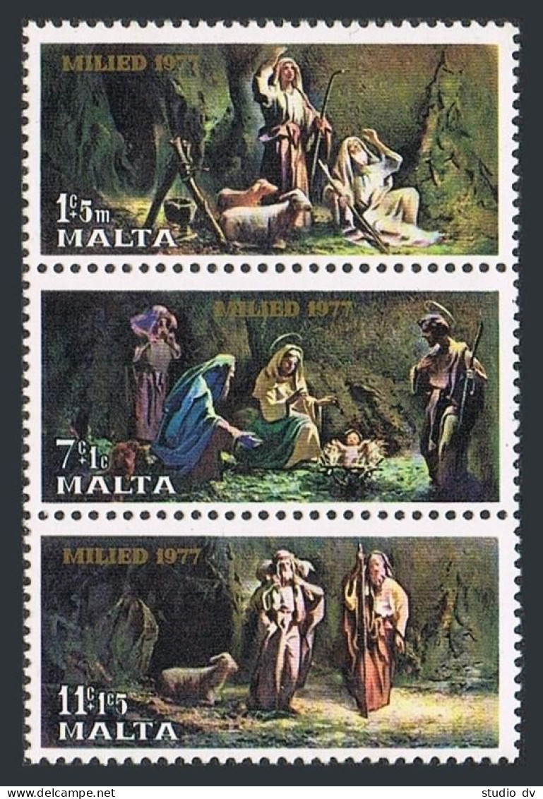 Malta B27-B29a Strip,MNH.Michel 559-561. Christmas 1977.Greche Figurine. - Malta