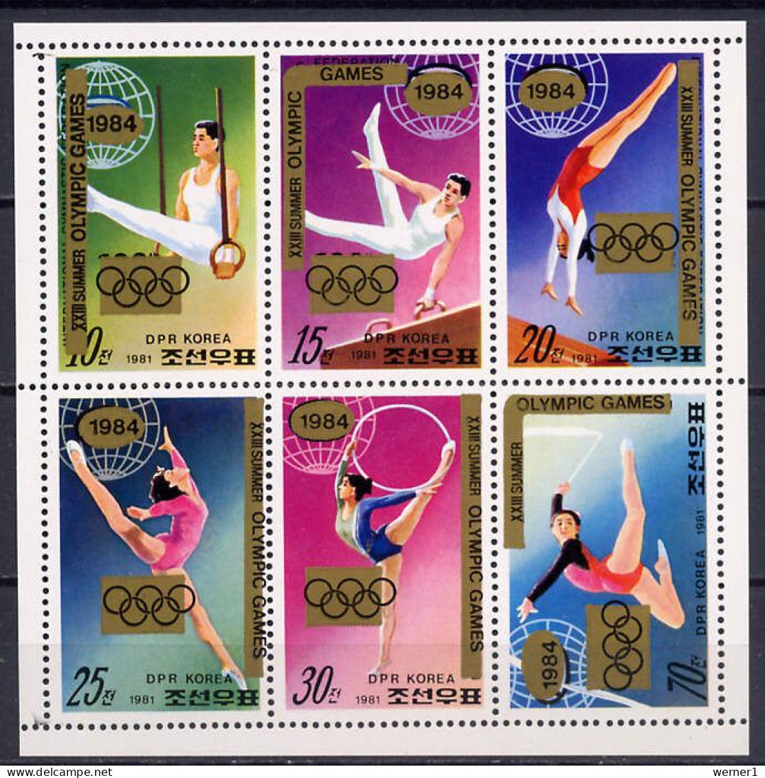 North Korea 1983 Olympic Games Los Angeles, Gymnastics Sheetlet With Golden Overprint MNH -scarce- - Ete 1984: Los Angeles