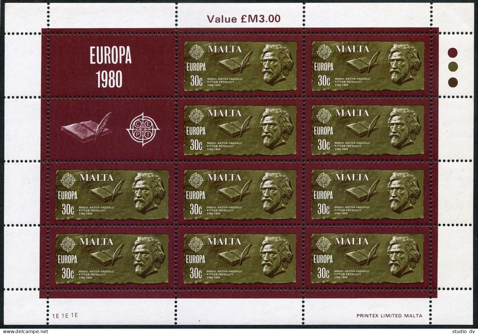 Malta 575-576 Sheets,MNH.Michel 615-616. EUROPE CEPT-1980.Apap,Briffa,Vassalli. - Malte