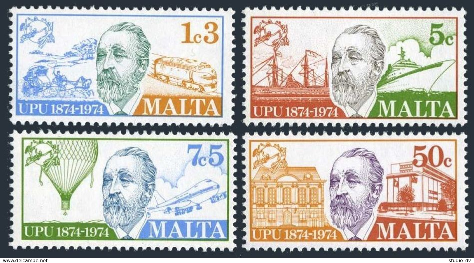 Malta 484-487,MNH.Michel 497-500. UPU-100,1974.Heinrich Von Stephan.Steamer. - Malta