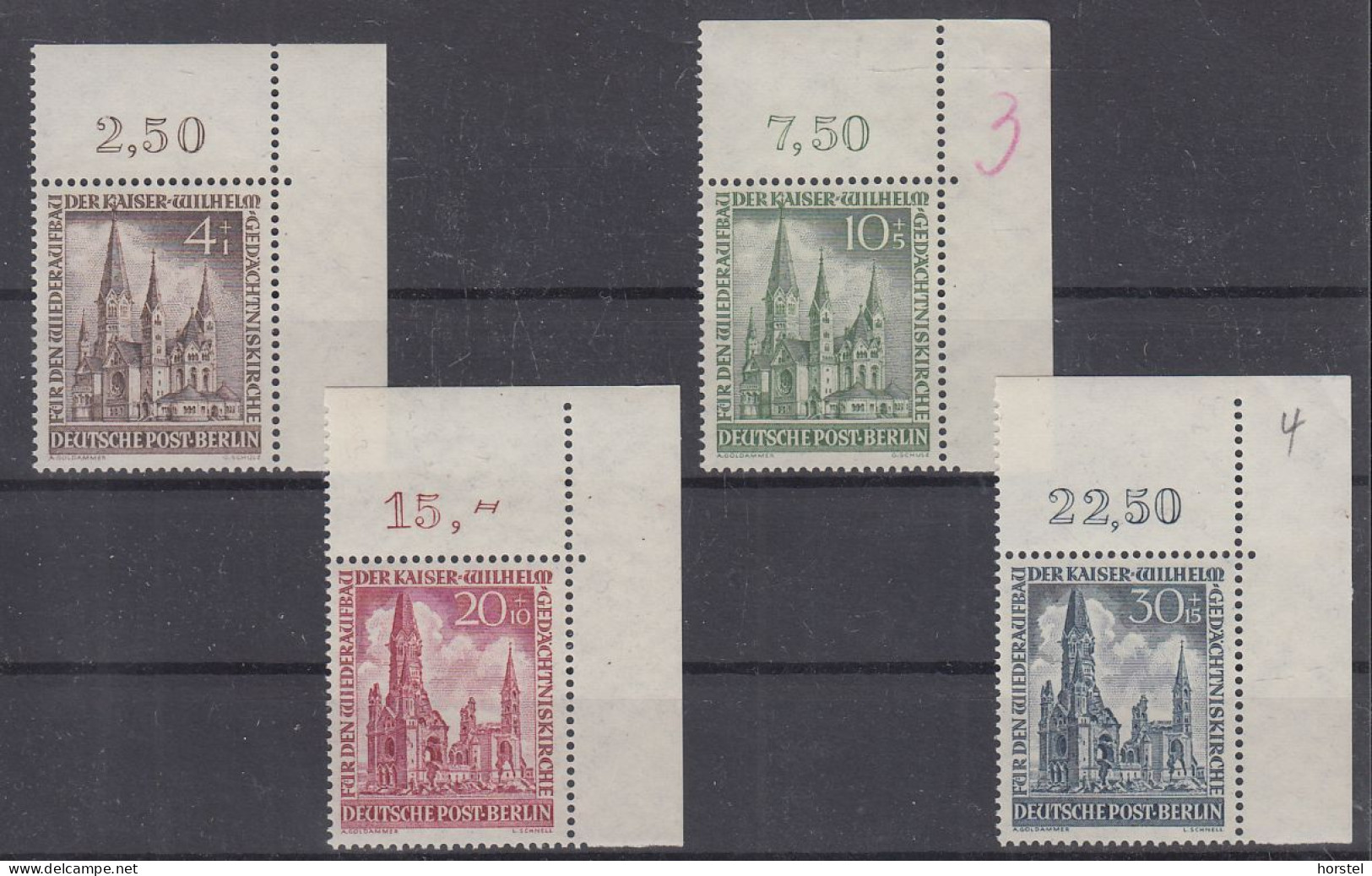 Berlin Mi Nr.106-109 Eckstücke - Wiederaufbau Der Kaiser-Wilhelm Gedächniskirche Kpl. Satz - Unused Stamps