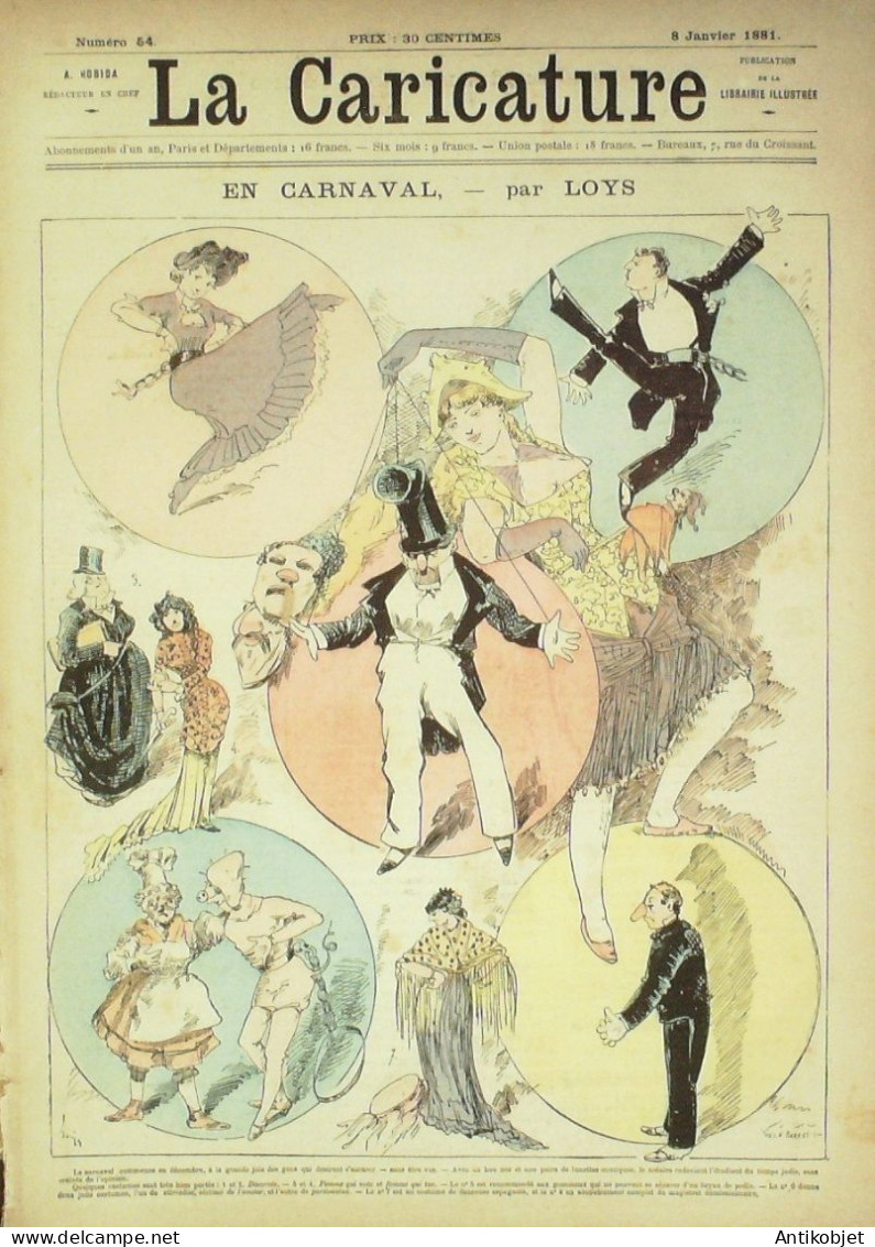 La Caricature 1881 N°  54 En Carnaval Loys Calendrier Robida - Revues Anciennes - Avant 1900