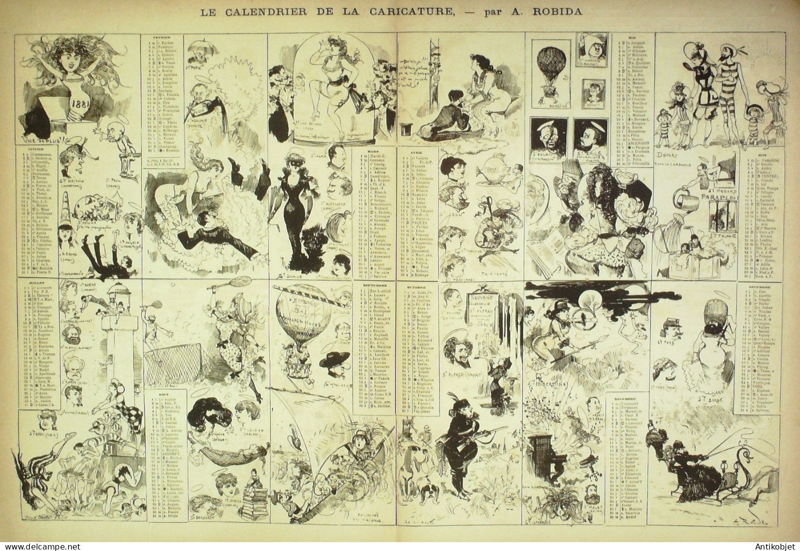 La Caricature 1881 N°  54 En Carnaval Loys Calendrier Robida - Magazines - Before 1900