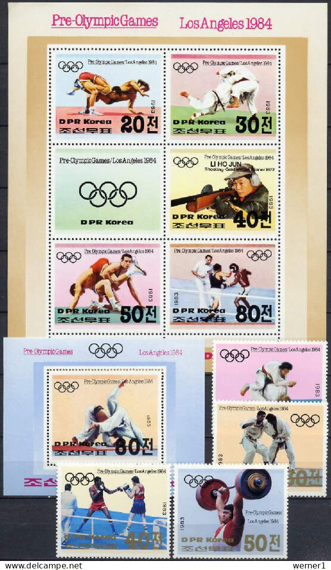 North Korea 1983 Olympic Games Los Angeles, Judo, Wresstling, Boxing, Weightlifting Set Of 4 + 2 S/s MNH - Verano 1984: Los Angeles