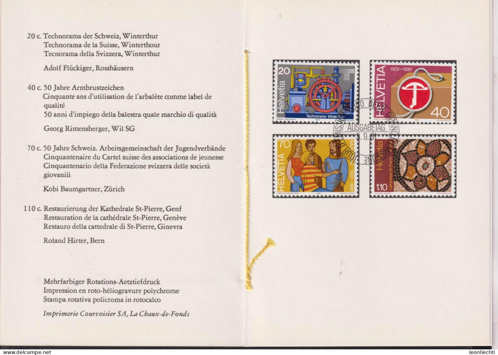 1981 Schweiz PTT Faltblatt Nr.183, ET ° Mi:CH 1206-1209, Zum:CH 656-659, Sonderpostmarken II - Storia Postale