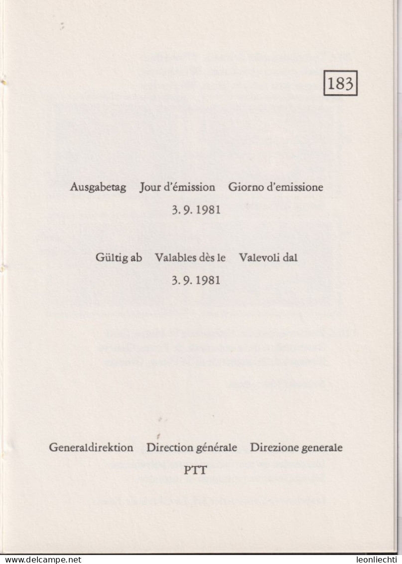 1981 Schweiz PTT Faltblatt Nr.183, ET ° Mi:CH 1206-1209, Zum:CH 656-659, Sonderpostmarken II - Cartas & Documentos