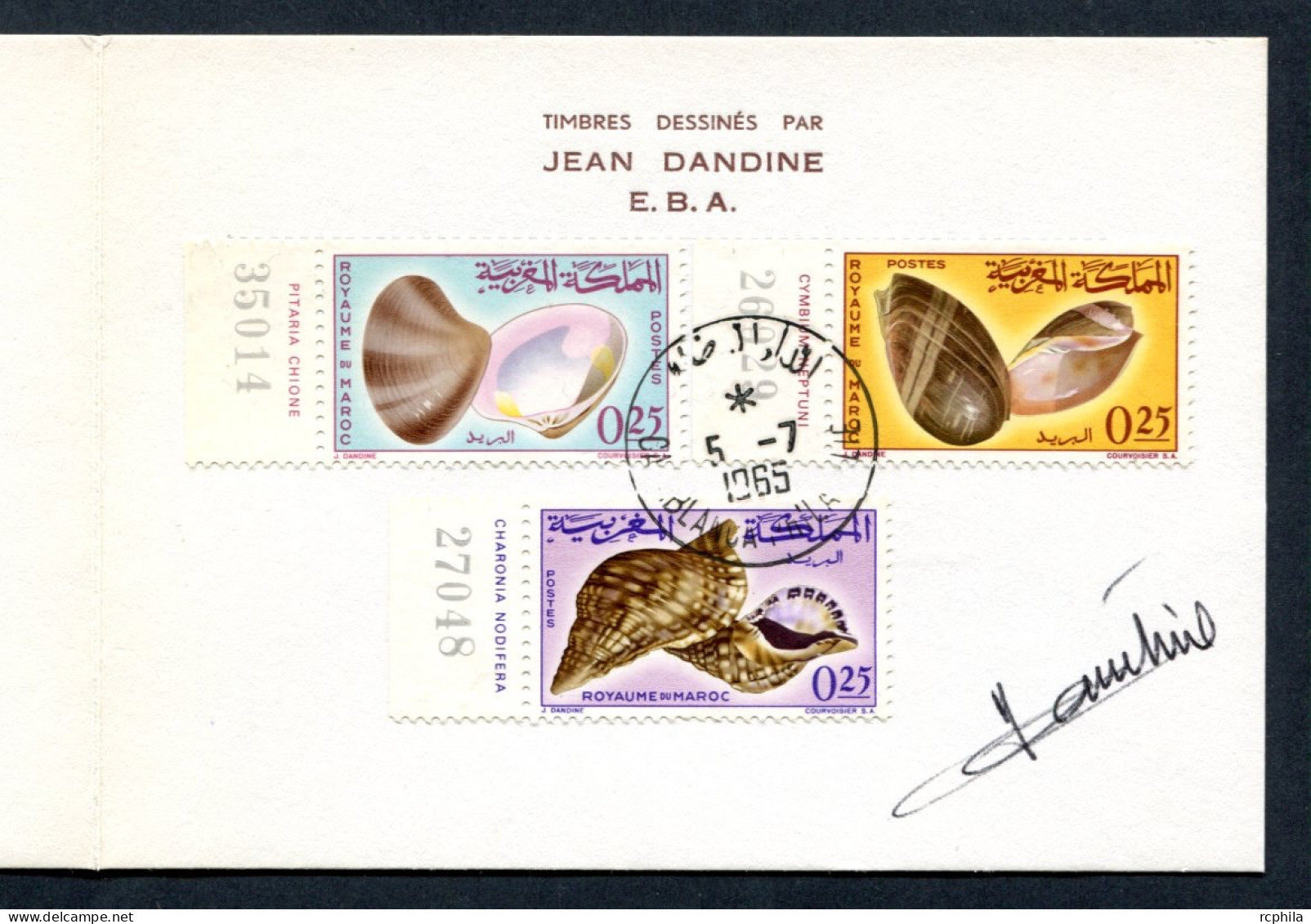 RC 27468 MAROC N° 488 / 490 FAUNE COQUILLAGES ENCART 1er JOUR TIRAGE 200 Ex SIGNÉ JEAN DANDINE - Marruecos (1956-...)