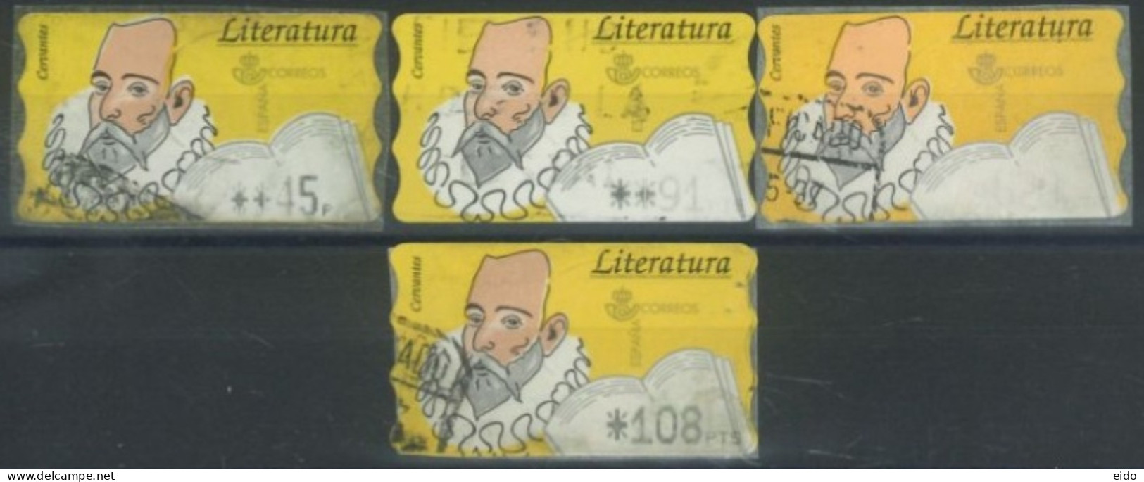 SPAIN - 1993 - LITERATURE SELF ADHESIVE STAMPS LABELS SET OF 4 OF DIFFERENT VALUES, USED . - Gebraucht