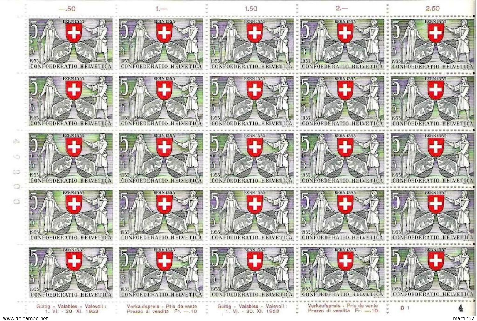 Schweiz Suisse 1953: Pro Patria Zu WII 61-65 Mi 580-584 Yv 531-535 ** MNH In 50er-Bogen (Zu CHF 750.00) - Neufs