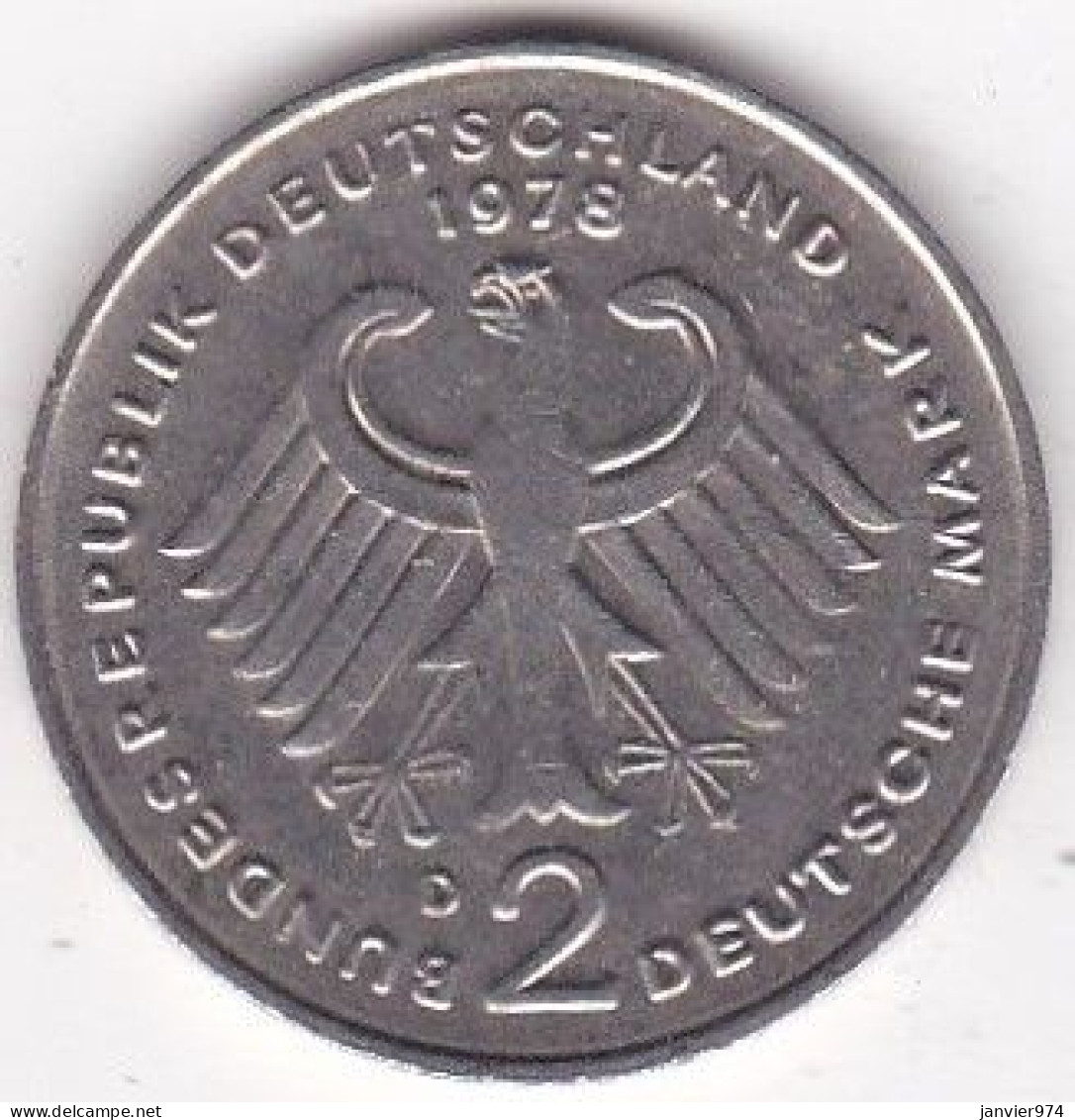 2 Mark 1978 D Munich, Konrad Adenauer, En Cupronickel KM# 124 - 2 Marchi