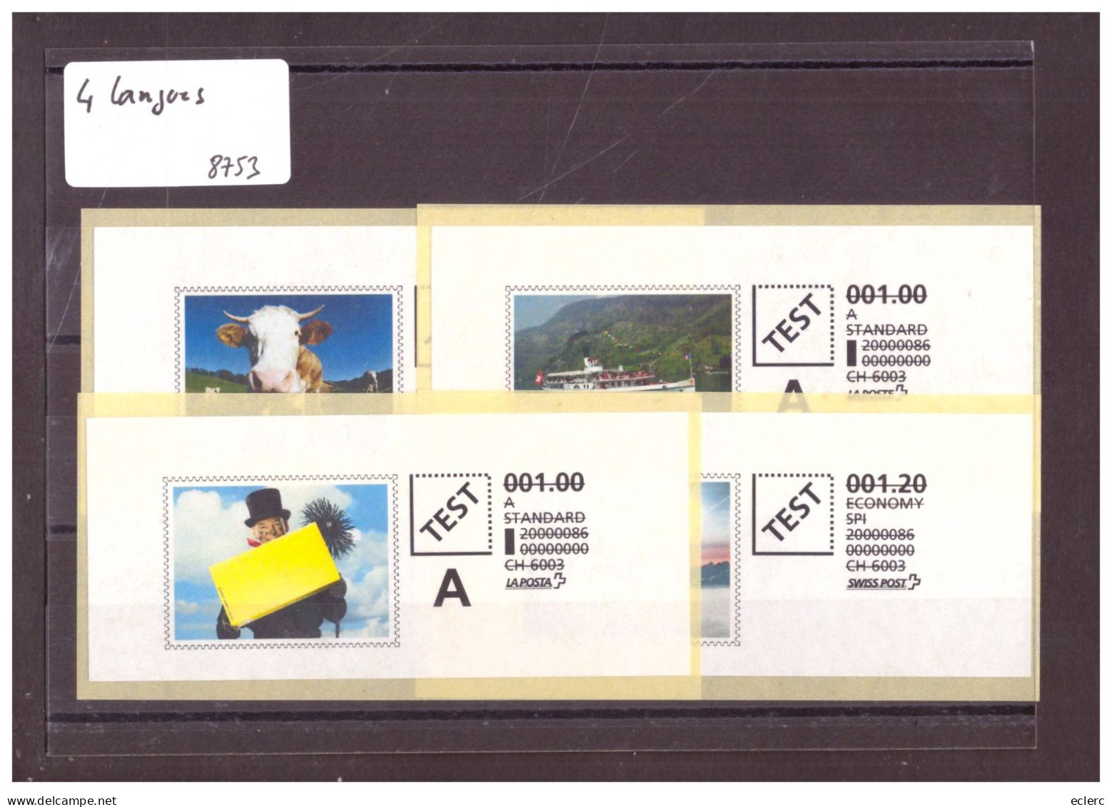 4 WEB STAMPS - ETIQUETTES TEST / ESSAI EN 4 LANGUES ( FR. D. IT. GB ) - Automatic Stamps