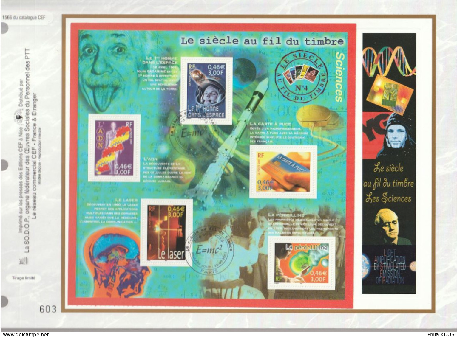 " SCIENCES " Sur Feuillet CEF N°té De 2001. N° 1566 N° YT 1/2 BF 39. Parfait état FDC à Saisir !!! - 2000-2009