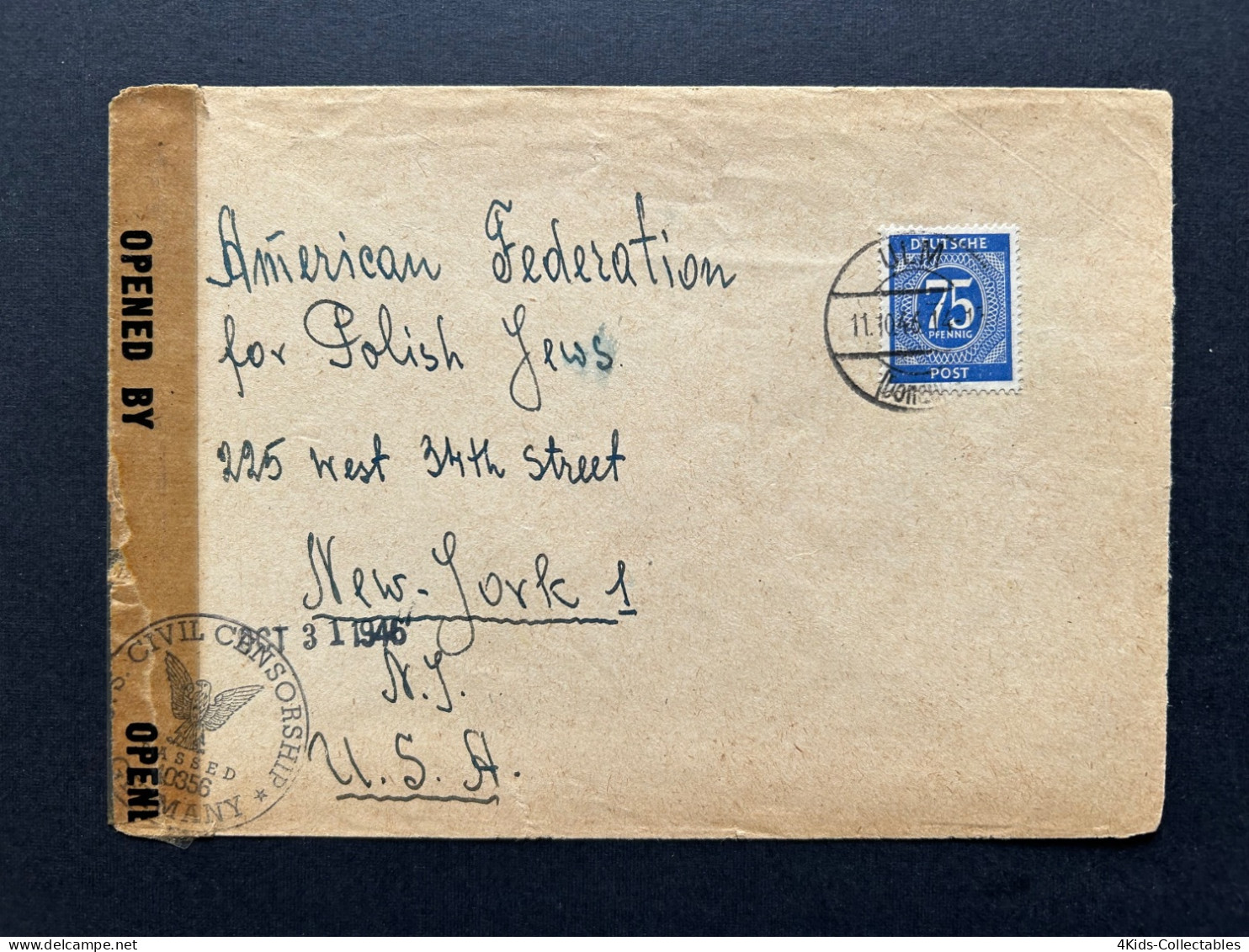 GERMANY 1946 Censored Cover From ULM To Federation Of POLISH JEWS Of USA - Postal  Stationery