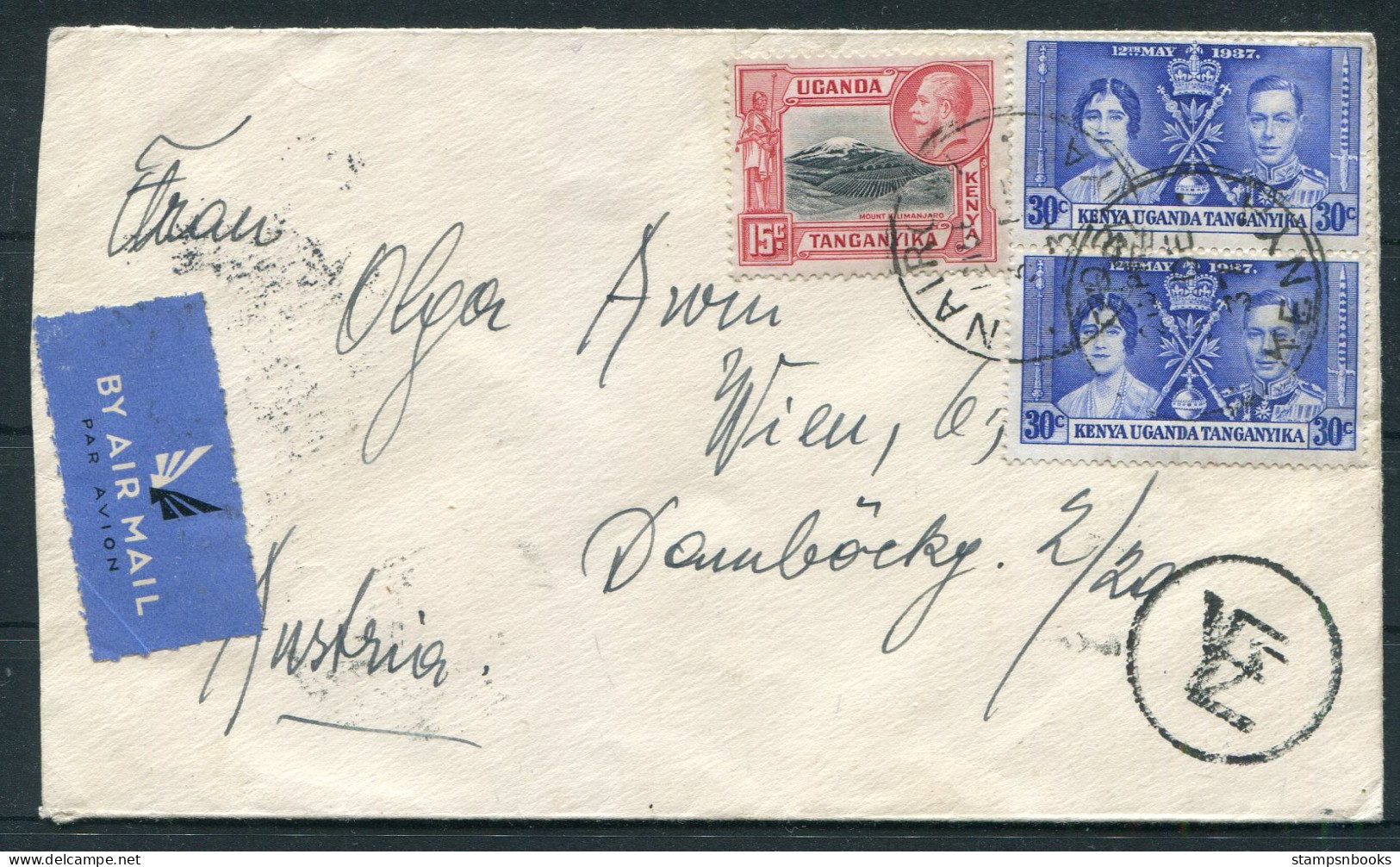 1937 K.U.T. Queen's Hotel, Nairobi Kenya Airmail Cover - Wien Austria Via Athens Greece - Kenya, Uganda & Tanganyika