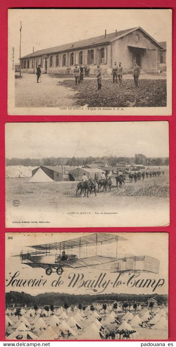 AB304 10 AUBE CAMP DE MAILLY 3 CPA - Casernes