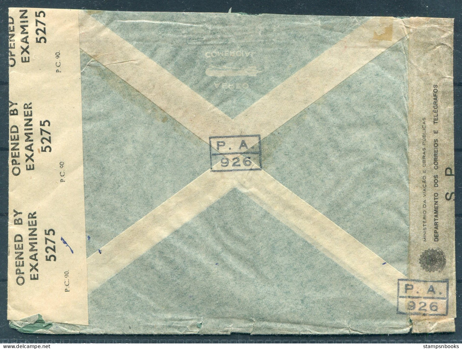 1944 Brazil Recife Franking Machine / Metermark Airmail Censor Cover - Wargrave Road, Twyford Berkshire England - Lettres & Documents