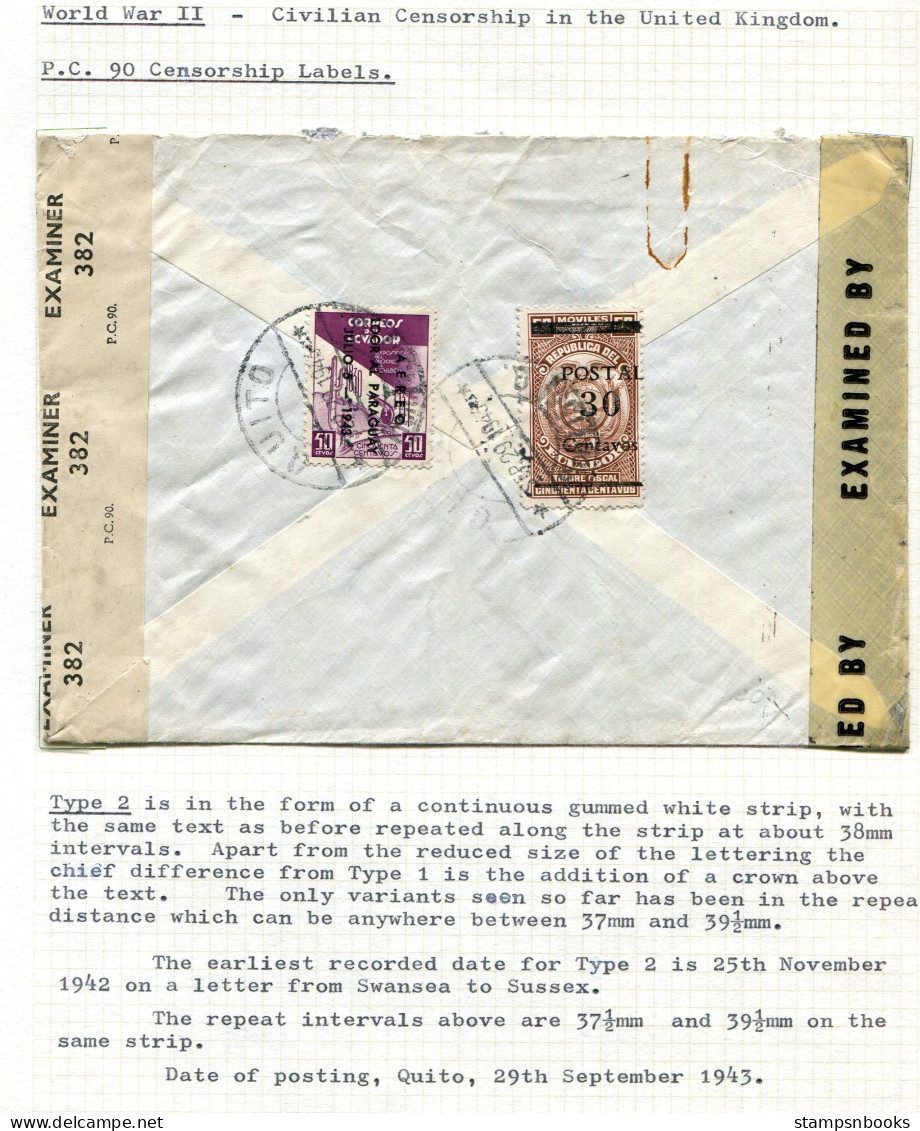 1943 Ecuador Censor Cover QUITO Dr Weilbauer - Weill, London W11, England - Equateur