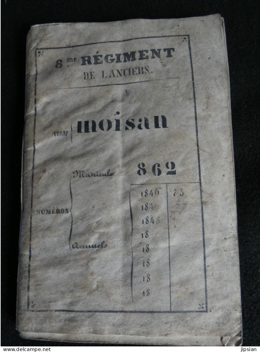 Livret Homme De Troupe 1846 Clermont Ferrand 8ème Régiment De Lanciers Couvertures En Parchemin Velin -- Z1 - Documents