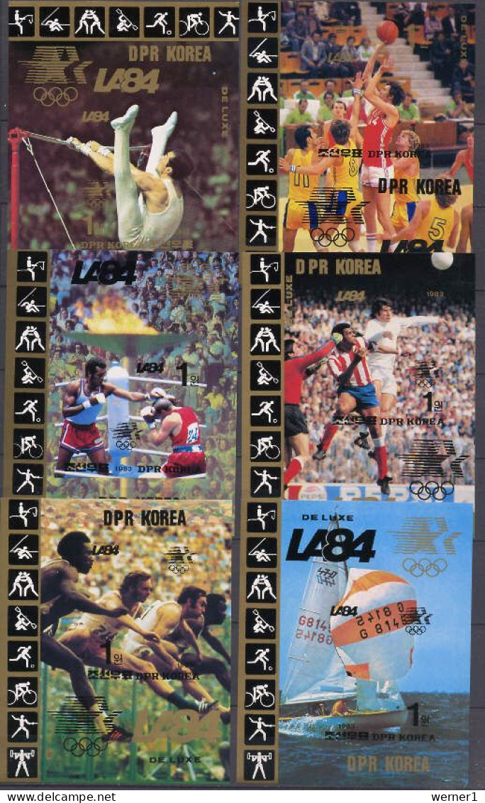 North Korea 1983 Olympic Games Los Angeles, Football Soccer, Basketball, Sailing Etc. Set Of 6 S/s Imperf. MNH -scarce- - Estate 1984: Los Angeles