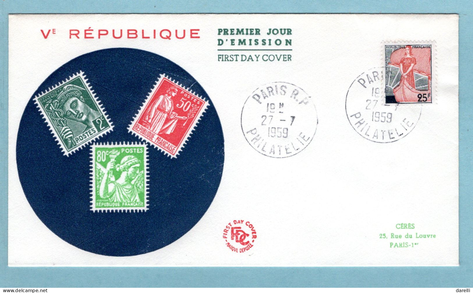 FDC France 1959 - Marianne à La Nef - YT 1216 - Paris Philatélie - 1950-1959